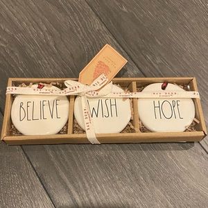 NWT Rae Dunn 3-Piece Ornament Set. Believe, Hope, Wish.